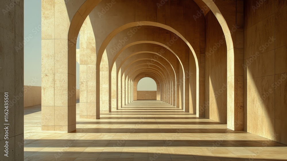 Fototapeta premium Sunlit Arches: A Journey Through Architectural Serenity