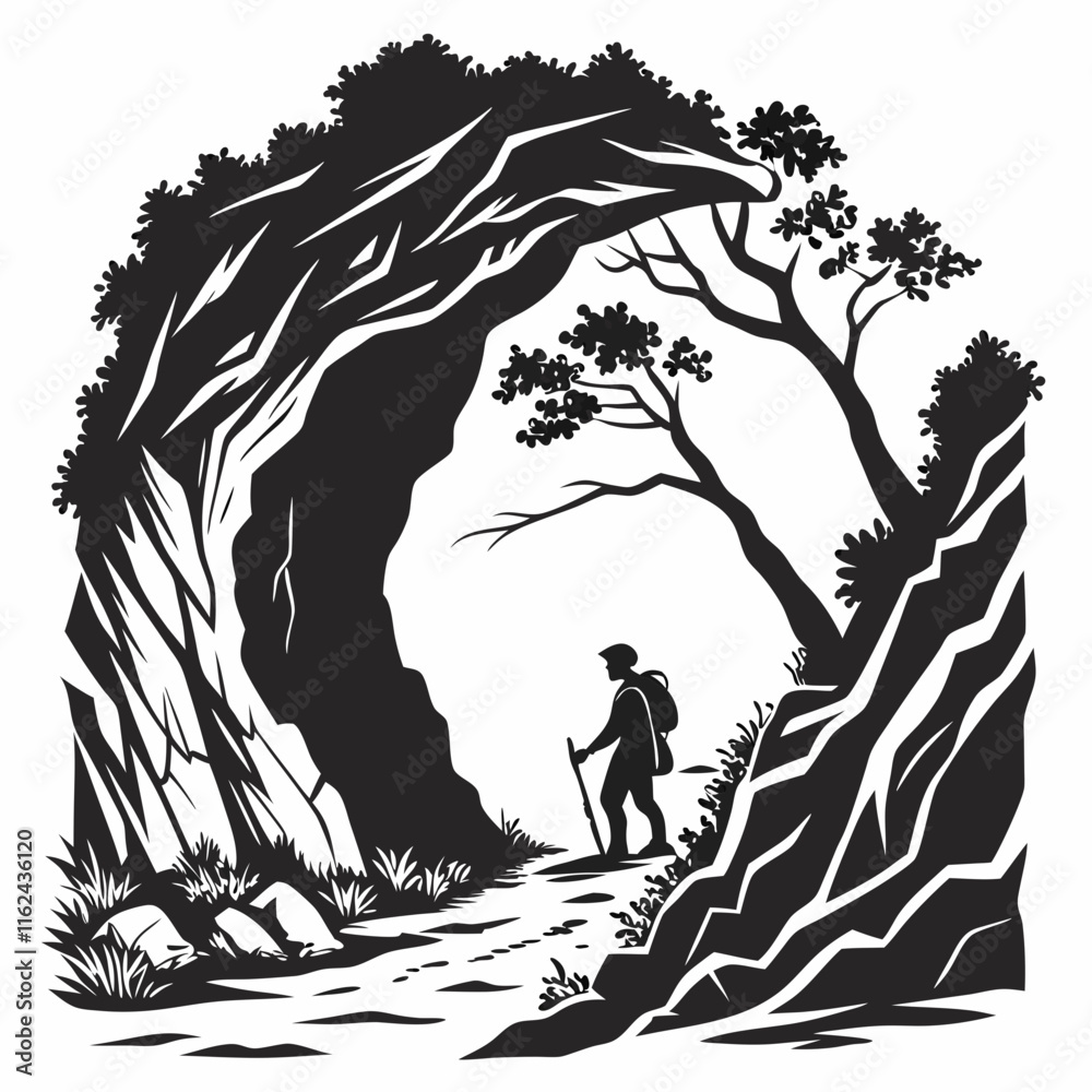 Naklejka premium Cave Entrance vector silhouette black design white background