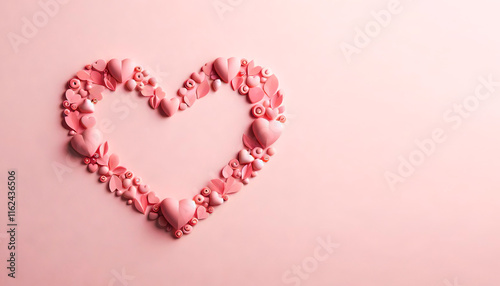A heart made of pink hearts is on a pink background