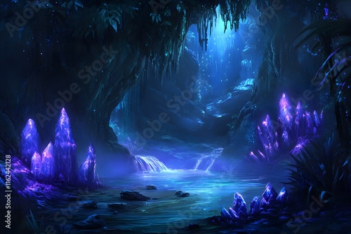Glowing Crystals in a Magical Cave