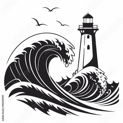 Crashing Waves vector silhouette black design white background