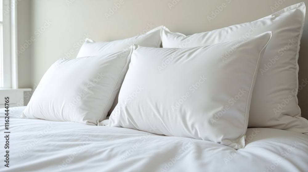 White Bed of Pillows, Sheets and Blanket: Comfortable Sound Sleep Bedroom White Bed of Pillows, Sheets and Blanket: Comfortable Sound Sleep Bedroom