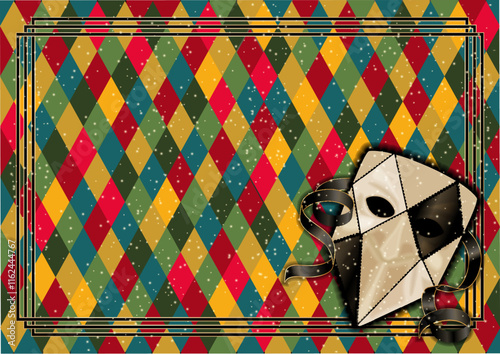 Carnival bauta mask banner in art deco style , vector illustration