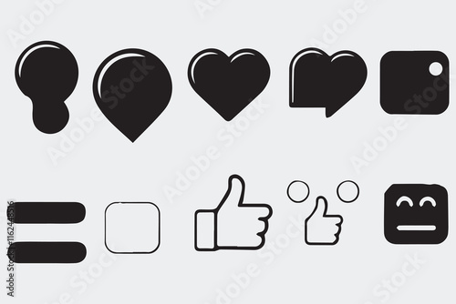 Social media icons set. Such as: notification, like, comment, share, save, subscribe, user silhouette, repost admin, text message. Social media concept. Vector illustration. EPS 10

