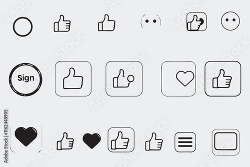 Social media icons set. Such as: notification, like, comment, share, save, subscribe, user silhouette, repost admin, text message. Social media concept. Vector illustration. EPS 10
