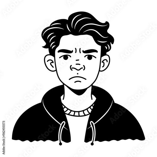 A glyph icon of a moody boy 