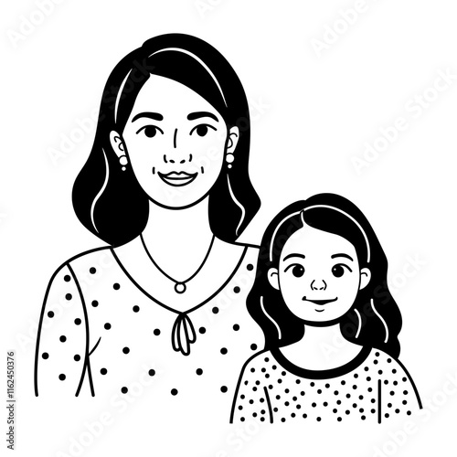 Mother daughter icon in sketchy style