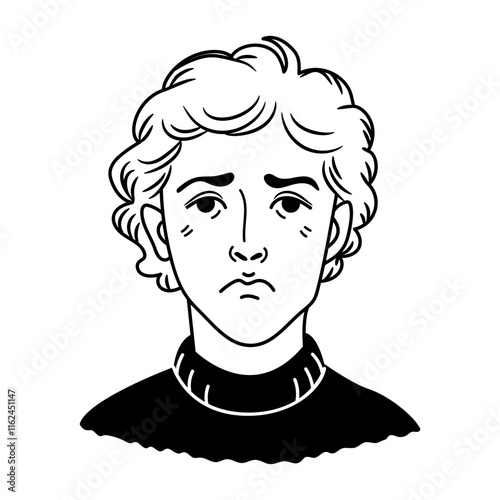 Unhappy man icon in sketchy style 