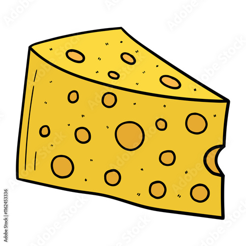 Hand drawn cartoon slice of cheese on white background.