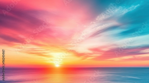 Abstract Watercolor Background on Paper with a Colorful Sunset and Bright Sky