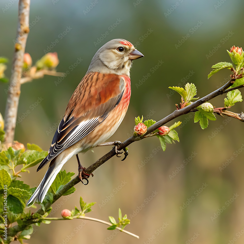 Fototapeta premium Colorful finch perched on branch in natural habitat.