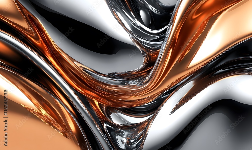 Abstract metallic swirls, copper and silver. Abstract metallic swirls, copper and silver.