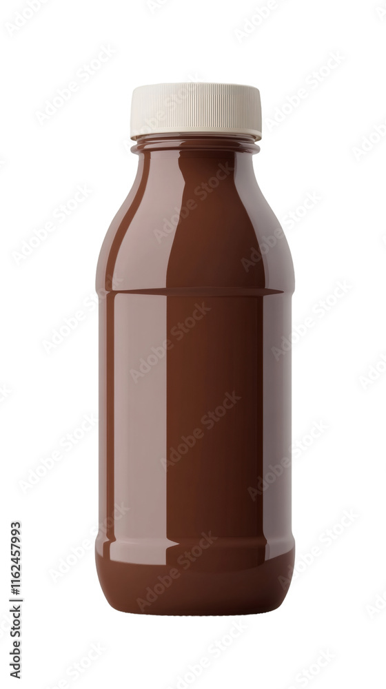 Realistic mockup of a chocolate milk bottle with a white cap, ideal for displaying branding or packaging designs Realistic mockup of a chocolate milk bottle with a white cap, ideal for displaying branding or packaging designs