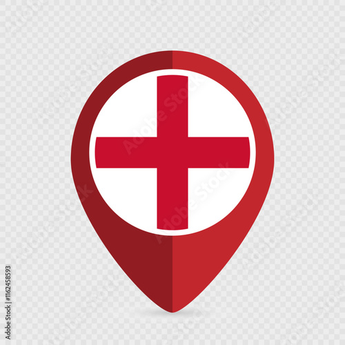 Map pointer with England flag inside. Vector illustration.