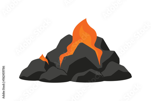 Vector Illustration of Volcanic Rocks with Flowing Lava


