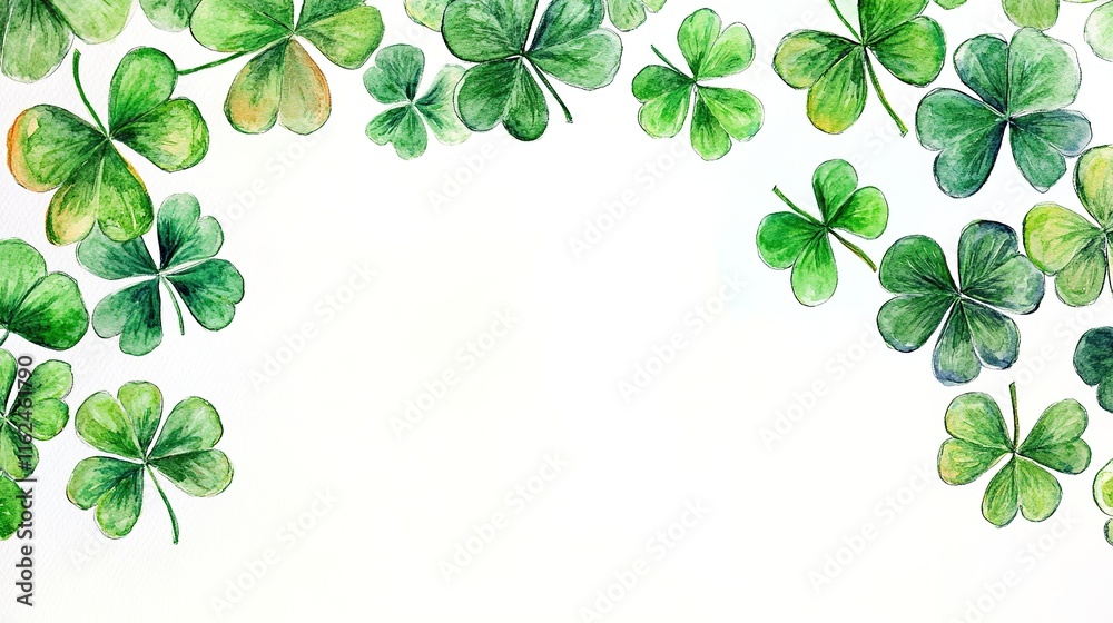 St Patricks day background with clover, watercolor.
St Patricks day background with clover, watercolor.