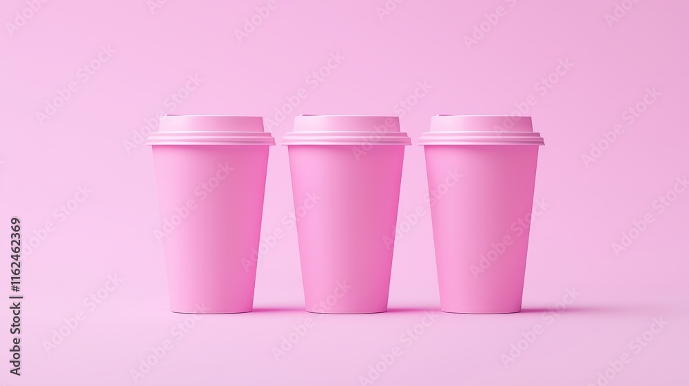 Pink Disposable Cups Arranged Neatly Studio Setting Product Photography Minimalism Close-Up View Pink Disposable Cups Arranged Neatly Studio Setting Product Photography Minimalism Close-Up View