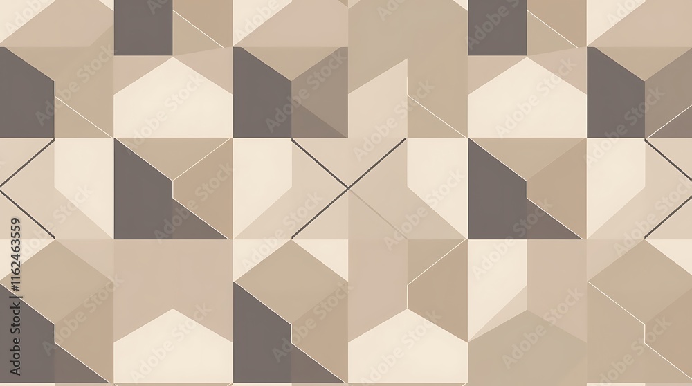 Obraz premium Abstract Geometric Pattern: A seamless pattern of overlapping geometric shapes in soft beige and brown tones creates a modern and minimalist design.