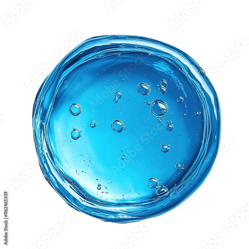 Clear blue cosmetic gel serum oil texture isolated on white background. Hyaluronic acid skincare product with bubbles macro