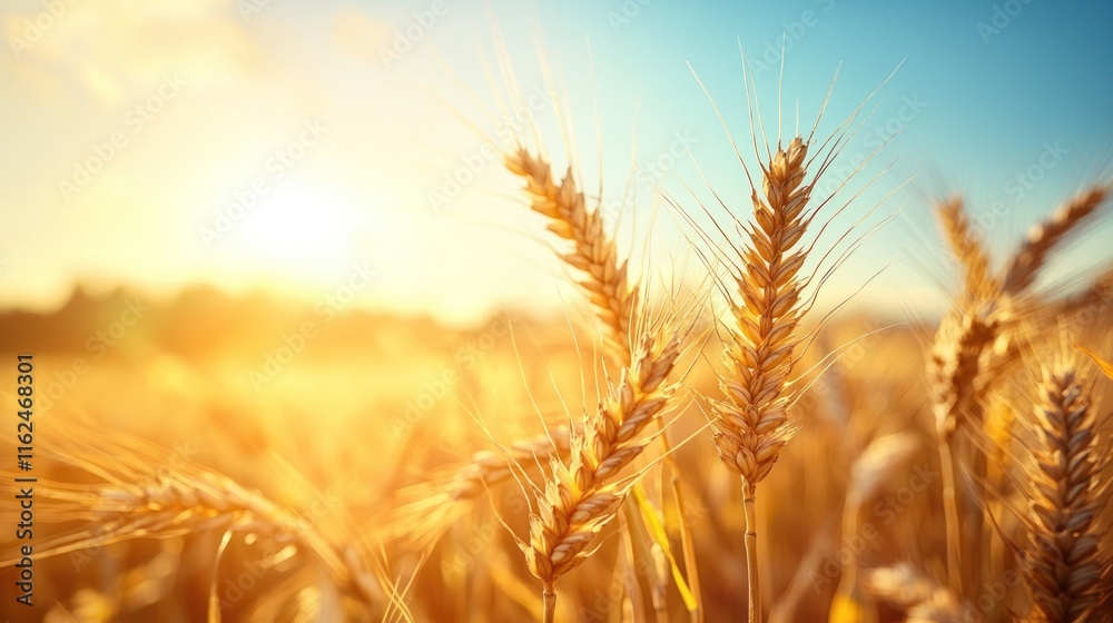 Golden Wheat Stalks at Sunset in a Field Golden Wheat Stalks at Sunset in a Field