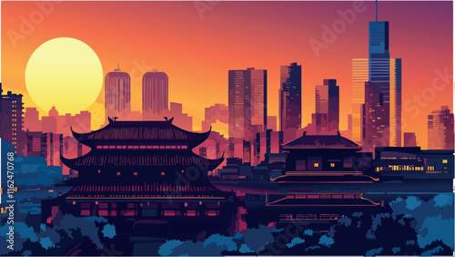 Sunset Reflections in Chengdu's Urban Landscape.eps