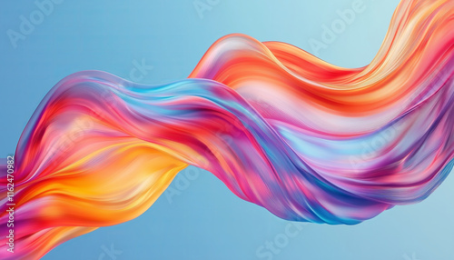 Abstract colorful dynamic waves design floating against vibrant blue background.