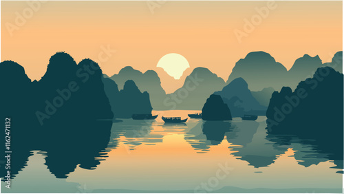 Sunset Serenity in Ha Long Bay.eps