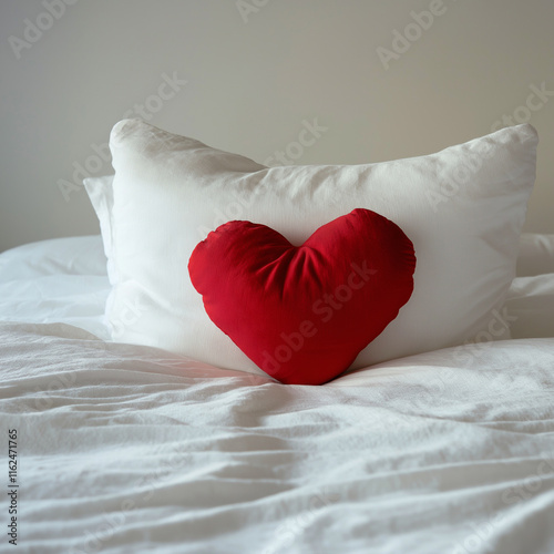 Red Heart Pillow on White Bed Linen