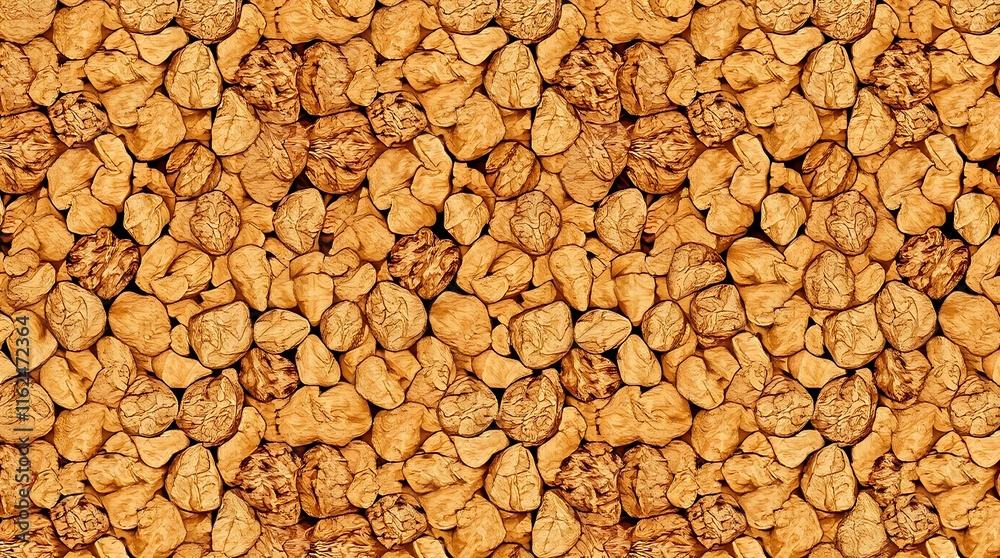 Walnut Texture Seamless Pattern: A close-up shot of a seamless pattern featuring a multitude of walnuts, creating a natural and earthy background. The image exudes warmth, texture. Walnut Texture Seamless Pattern: A close-up shot of a seamless pattern featuring a multitude of walnuts, creating a natural and earthy background. The image exudes warmth, texture.