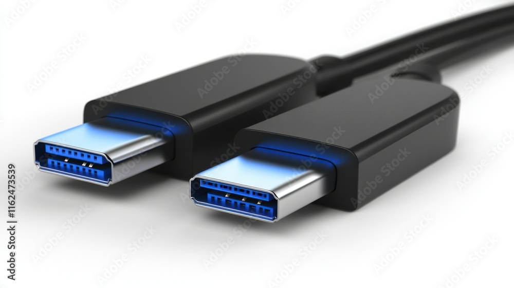 Dual USB Ports on Black Cable with Soft Shadow Dual USB Ports on Black Cable with Soft Shadow
