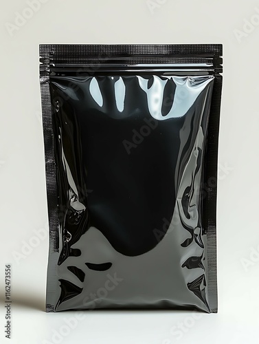 Black plastic bag for food on a white background. Mock up. photo