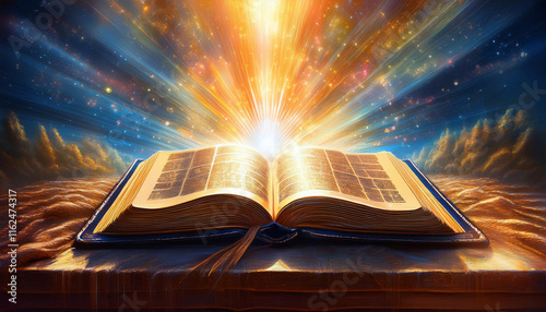 Free photo holy bible with rays of light coming out ai generative
