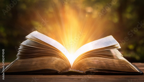 Free photo holy bible with rays of light coming out ai generative