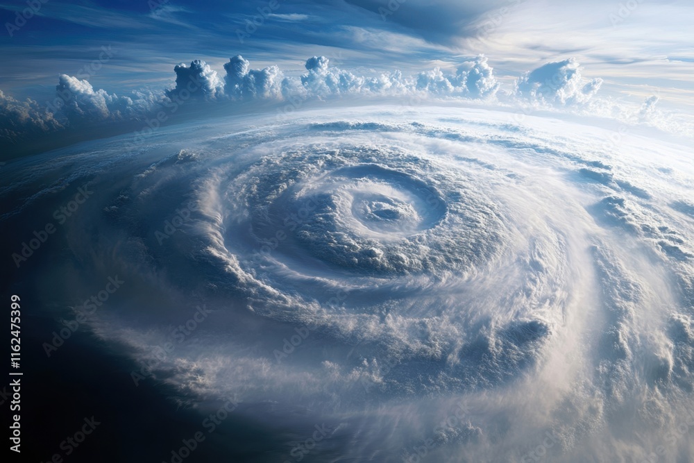 Fototapeta premium Powerful spiral cloud formation over the ocean during a stormy weather event