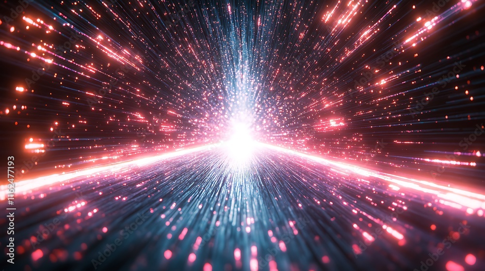 Naklejka premium Abstract glowing lines converging towards bright light.