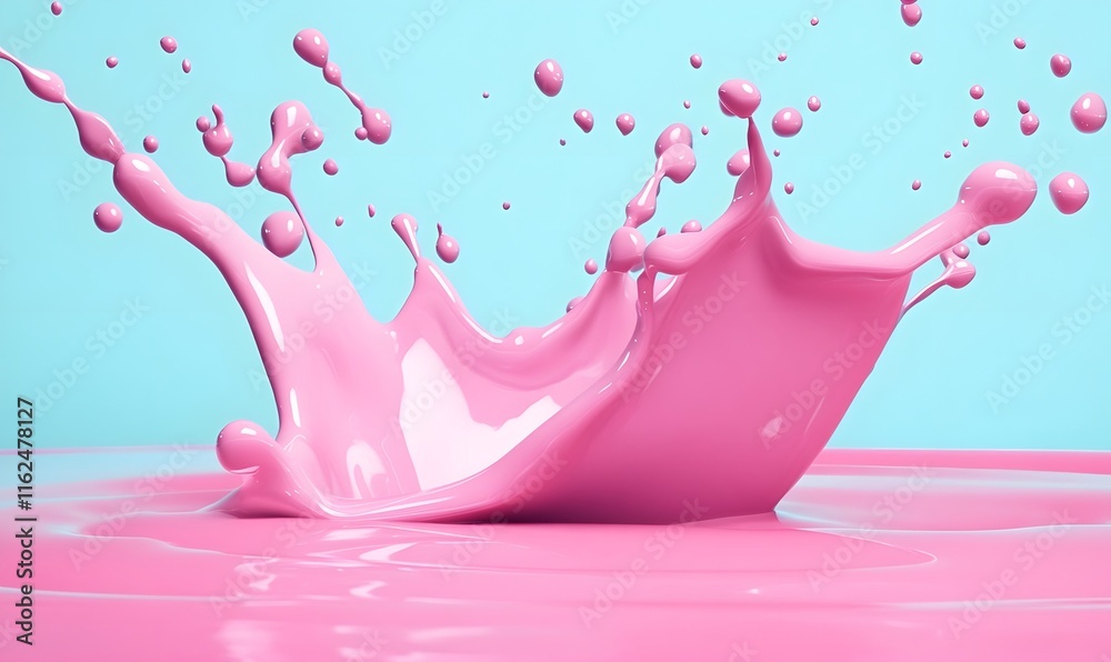 Pink liquid splash crown on pastel blue background.