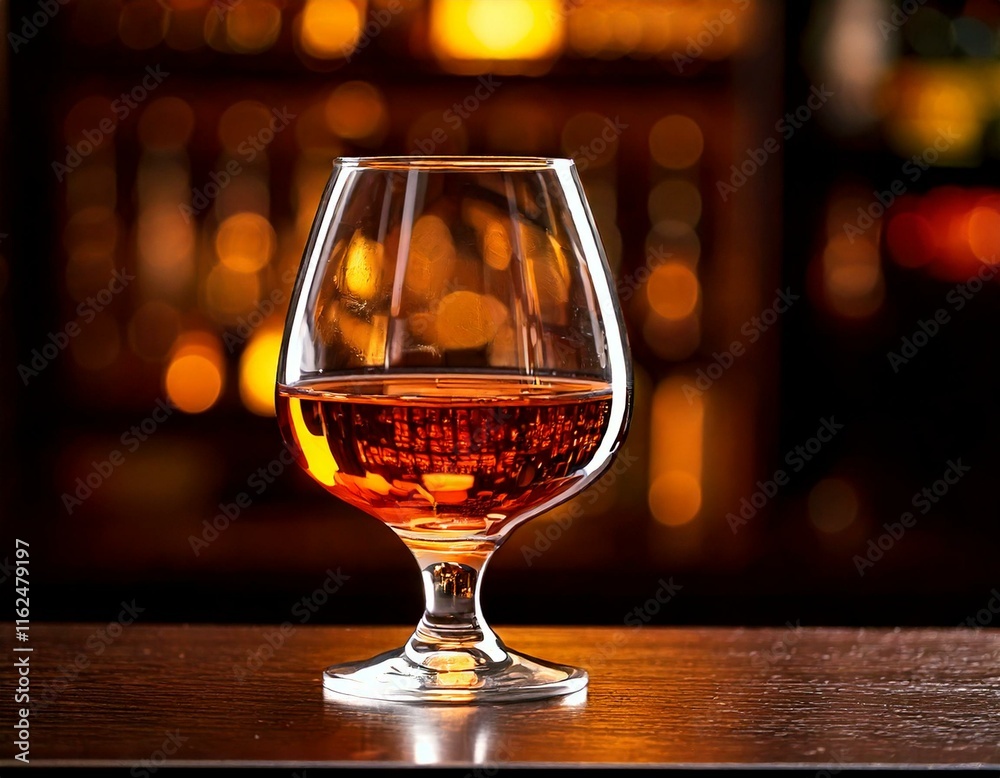 Glass of cognac, on a bar. Glass of cognac, on a bar.