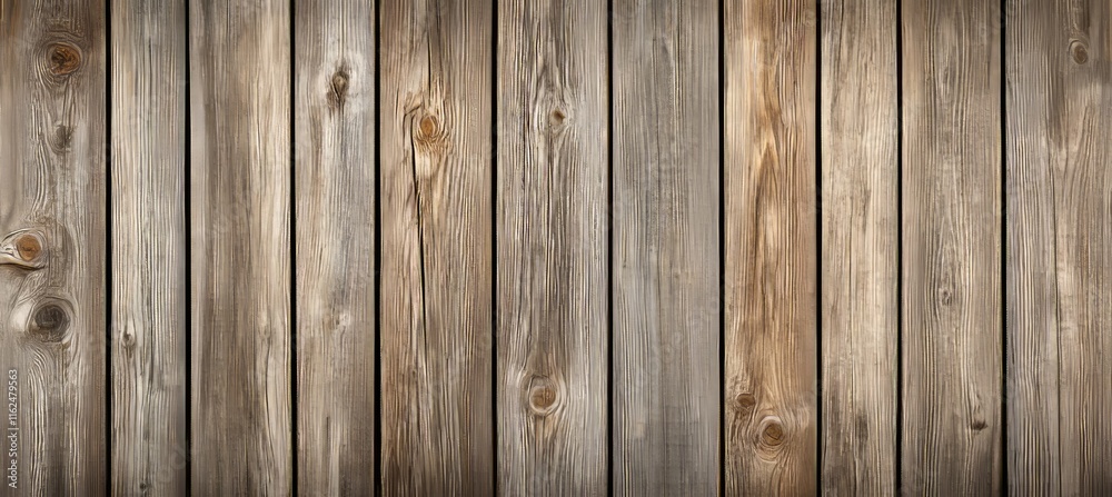 Fototapeta premium Rustic Wooden Wall Texture With Vertical Planks, Natural Grains And Knots, Background Banner