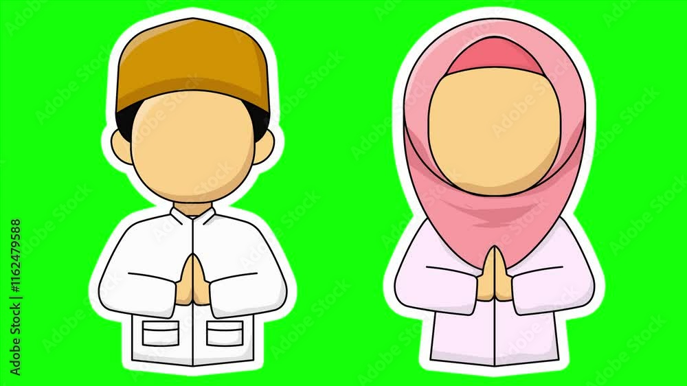 Faceless Muslim Couple Praying Animation Motion Graphic Green Screen Faceless Muslim Couple Praying Animation Motion Graphic Green Screen