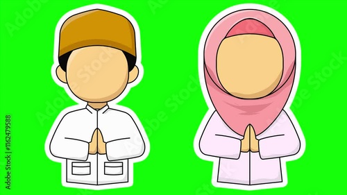 Faceless Muslim Couple Praying Animation Motion Graphic Green Screen