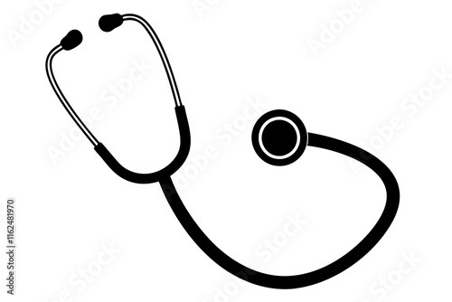 medical stethoscope icon, Stethoscope black silhouette vector 