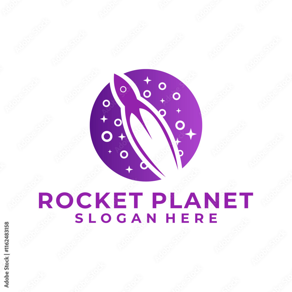 Naklejka premium Rocket Galaxy logo design vector template. Rocket Launch logo design inspirations
