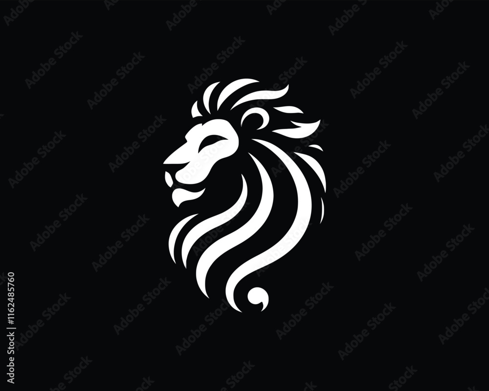 Naklejka premium White Color Lion Head Logo Design Vector Template.