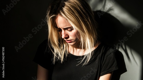 Distressed woman experiencing an intense anxiety attack alone at night, sitting in the dark, overwhelmed by fear and stress, conveying concepts of mental health, loneliness, and emotional struggle
