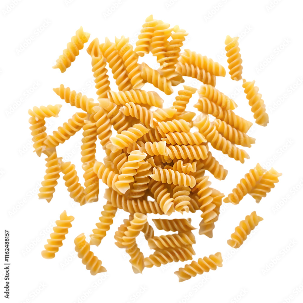 Raw pasta fusilli on transparent background Raw pasta fusilli on transparent background