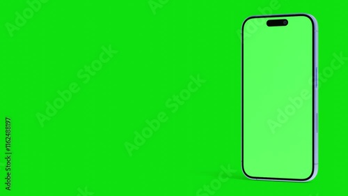 Smartphone with a blank green screen on a white background. Mobile mockup video on a green background.