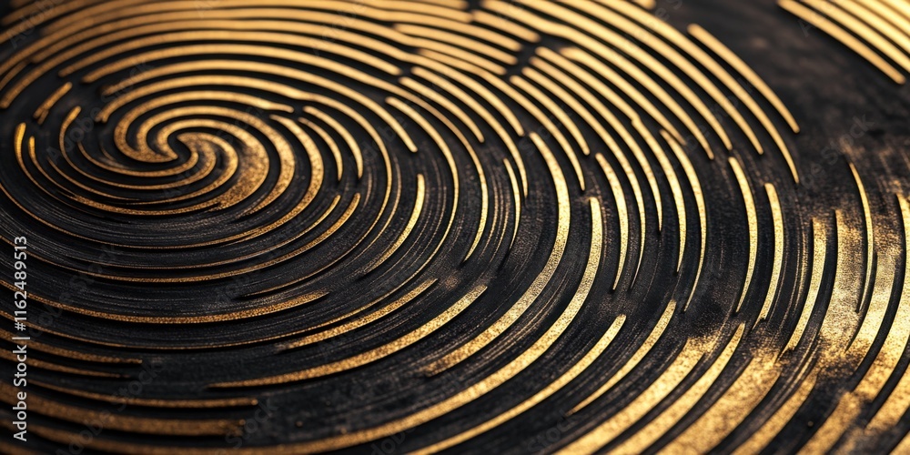 Obraz premium High-contrast concentric circle patterns in black and gold, fading out to infinite depth, evoking luxury and elegance