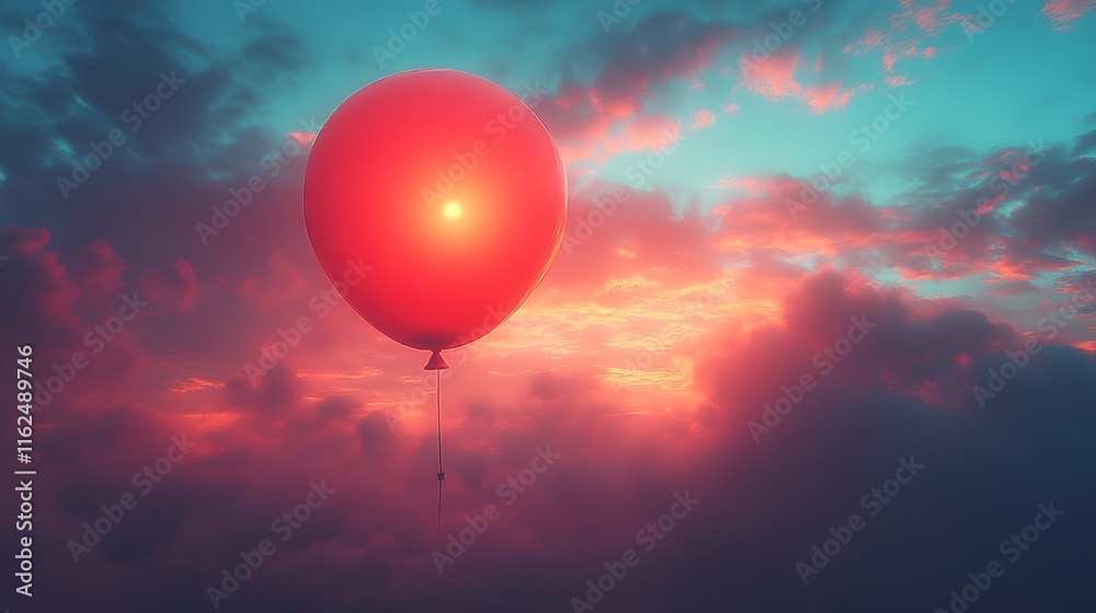 A Colorful Luminous Balloon Drifting High Through the Clouds Moments Before an Alarming Explosion A Colorful Luminous Balloon Drifting High Through the Clouds Moments Before an Alarming Explosion