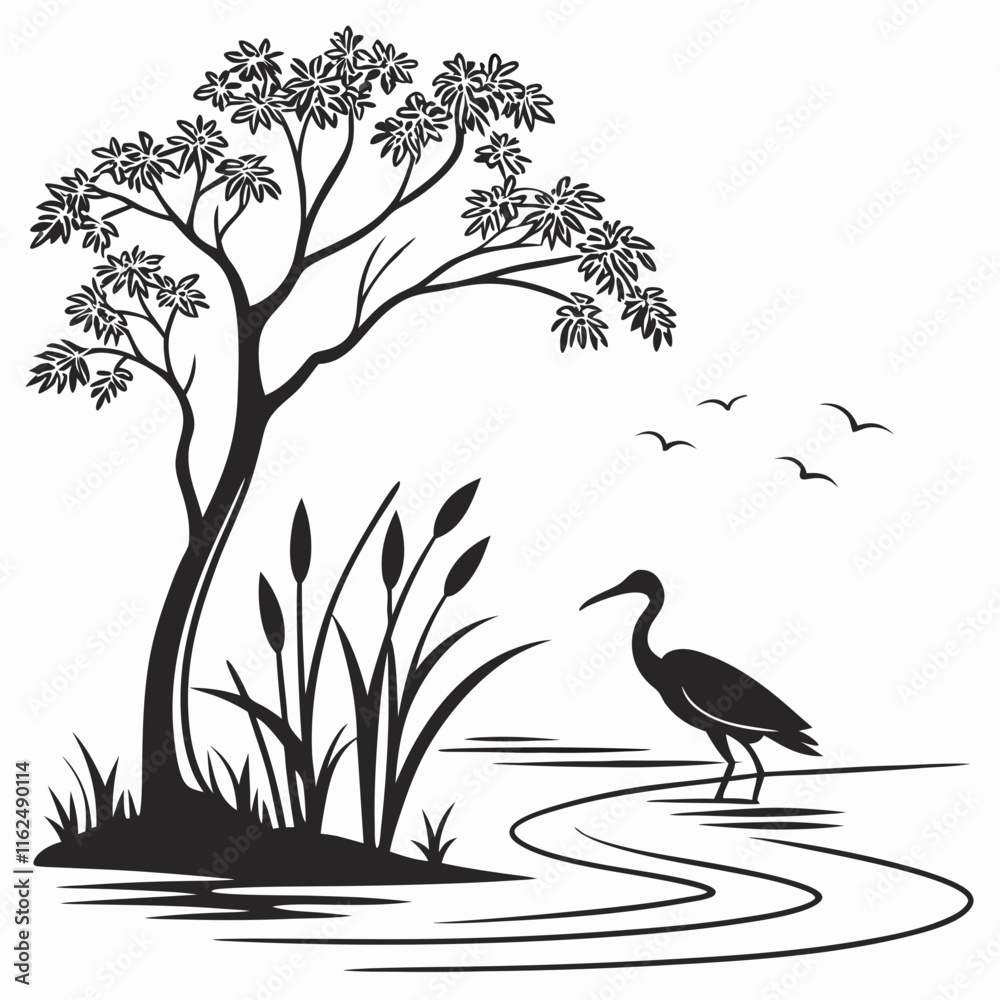 Shallow Lagoon vector silhouette black design white background Shallow Lagoon vector silhouette black design white background