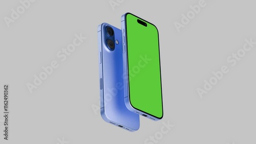 Smartphone with a blank green screen on a white background. Mobile mockup video on a green background.